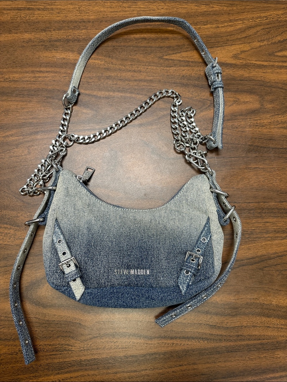 Steve Madden Ombre Denim Shoulder Bag with Silver Chain